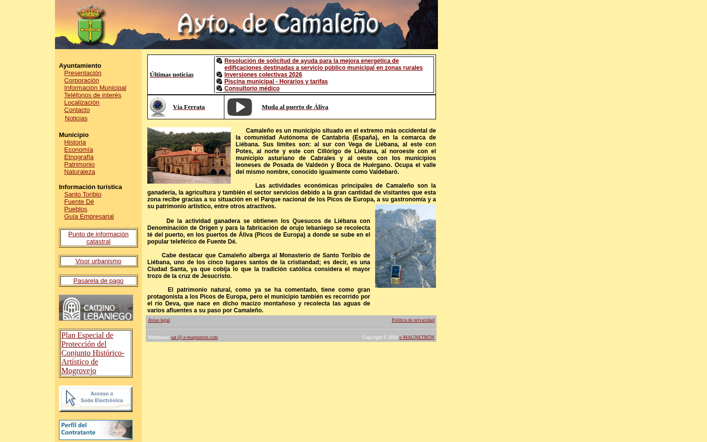 Web actual del Ayuntamiento de Camaleño